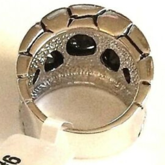 Silver Art Deco Statement Cocktail Ring Sz 6 8 Goth Gothic Onyx Black Stone - Picture 7 of 8
